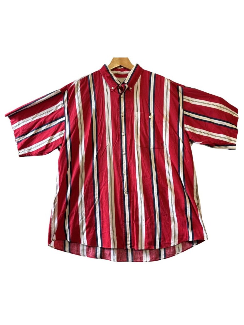 Haggar Vintage Button-Up Short Sleeve Shirt Striped Cotton Red Size XL
